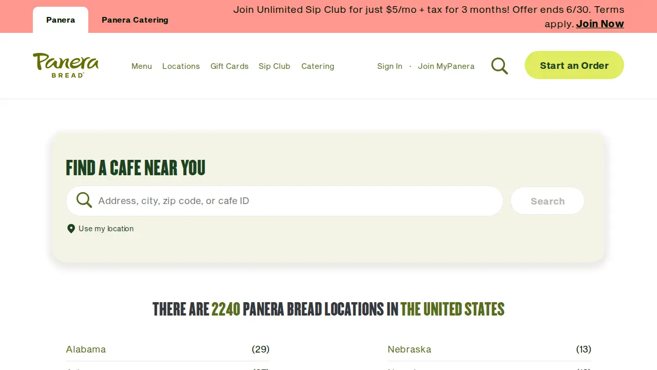 Panera Bread page
