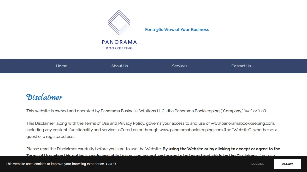 Panorama Bookkeeping page