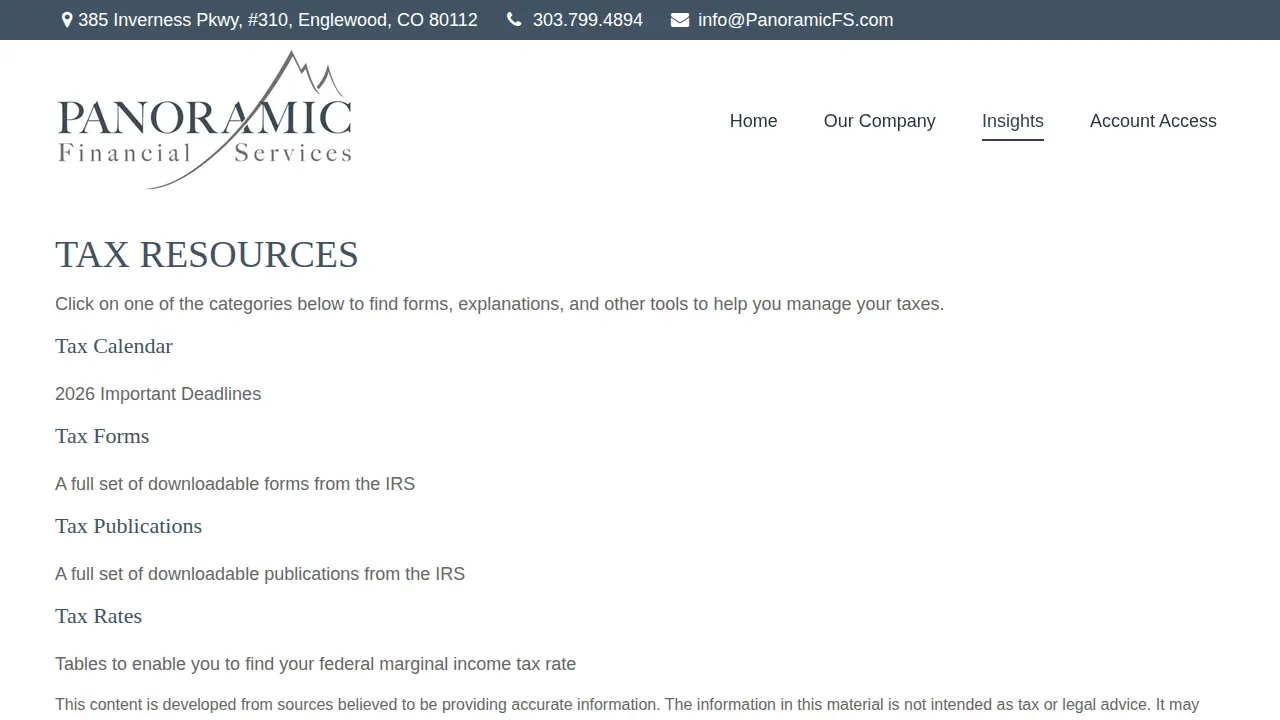 Panoramic Financial Services page
