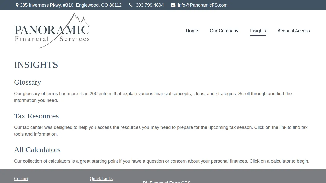Panoramic Financial Services page