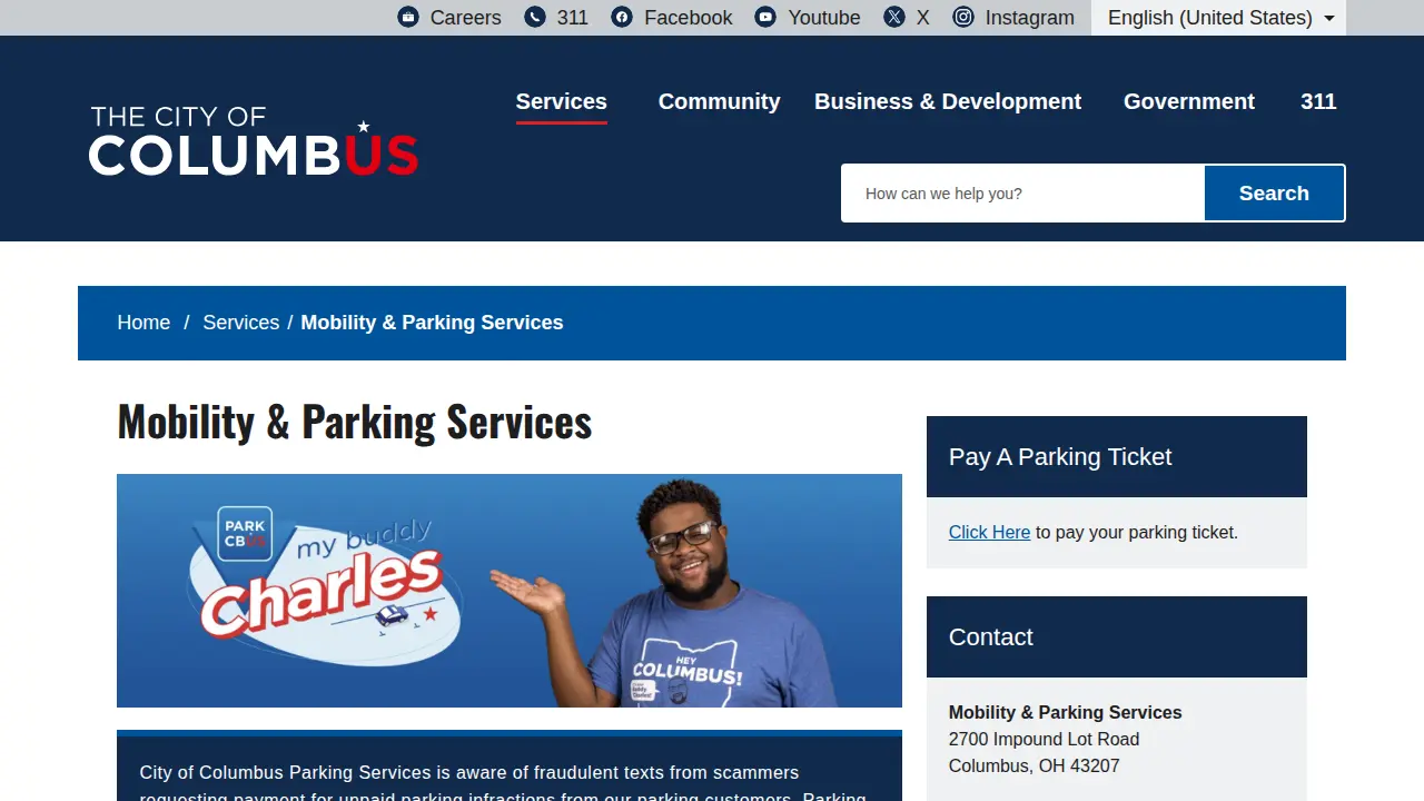 City of Columbus Division of Parking Services website