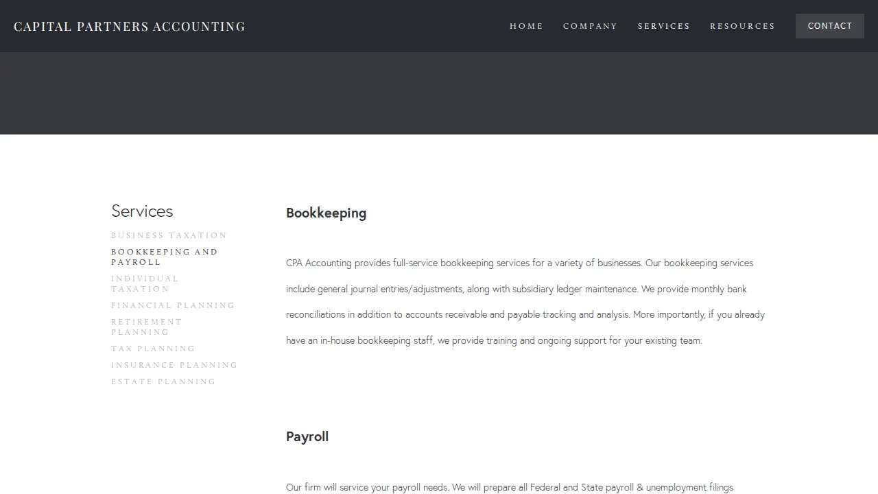 Capital Partners Accounting page