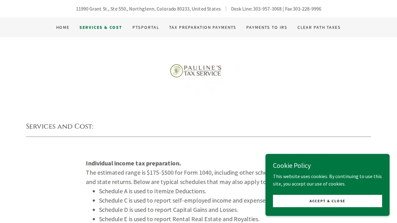 Pauline's Tax Service page