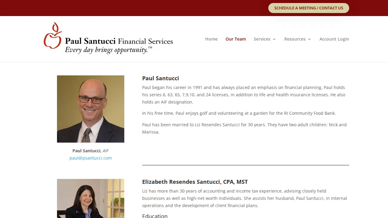 Paul Santucci Financial page