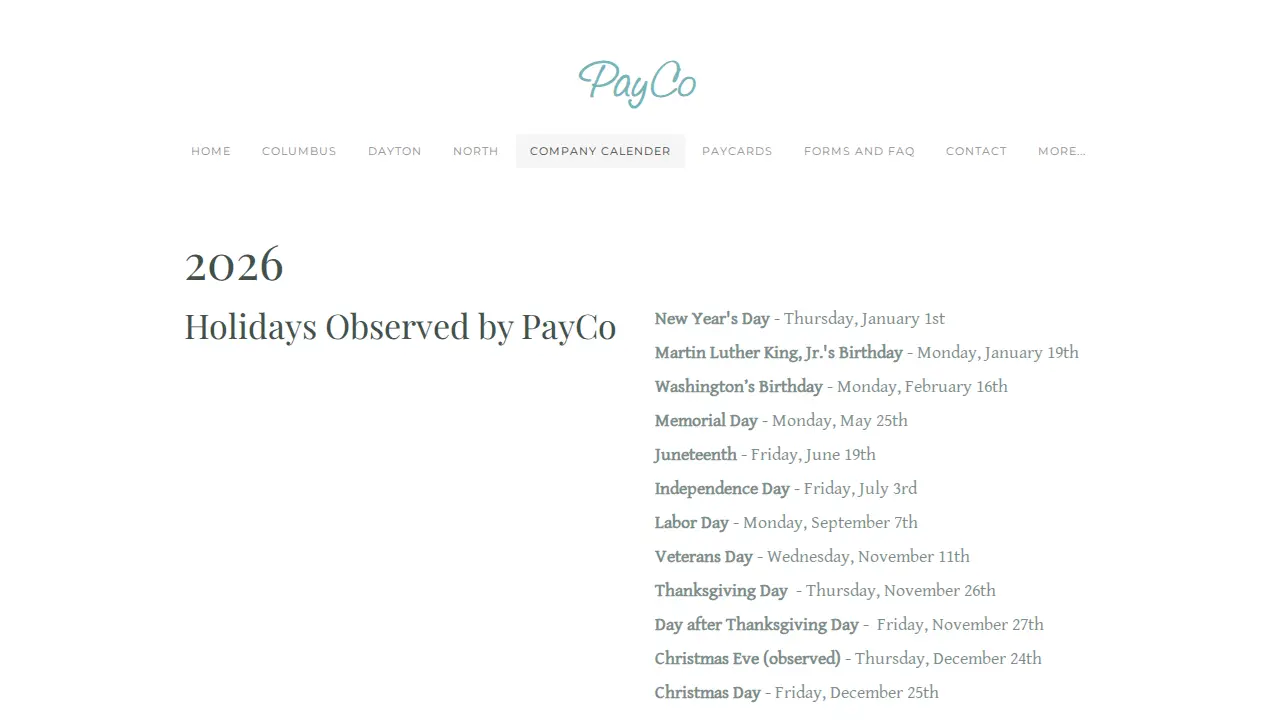 PayCo page