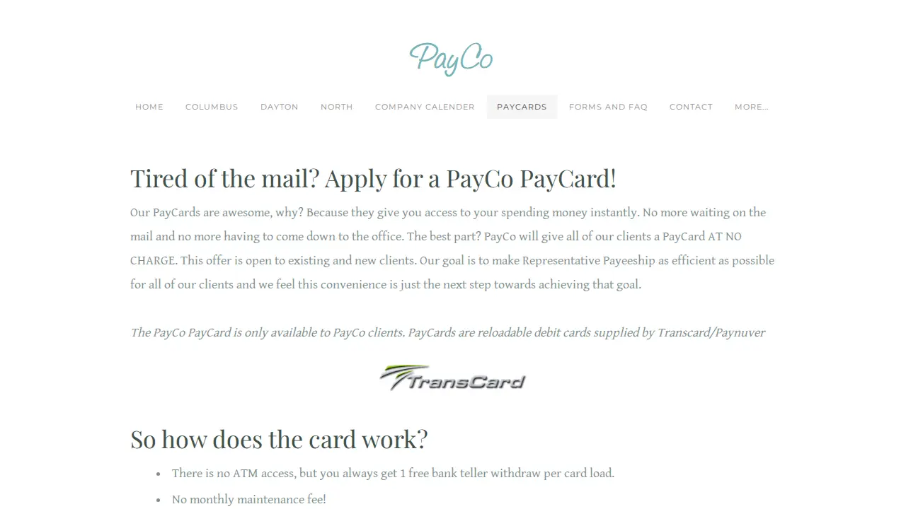 PayCo page