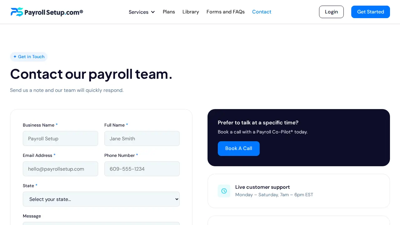 Payroll Setup page