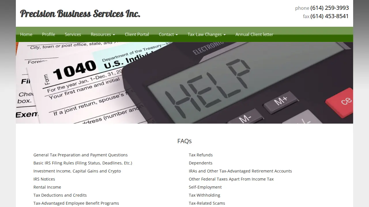 Precision Business Services page