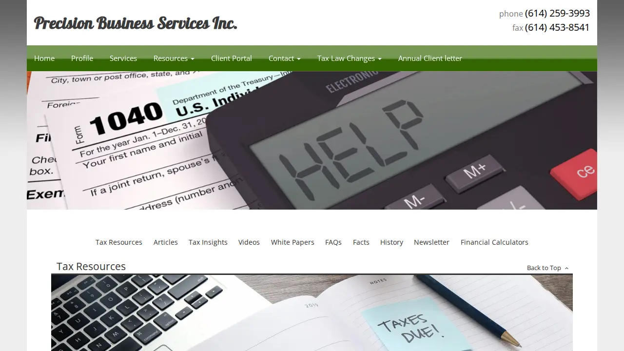 Precision Business Services page
