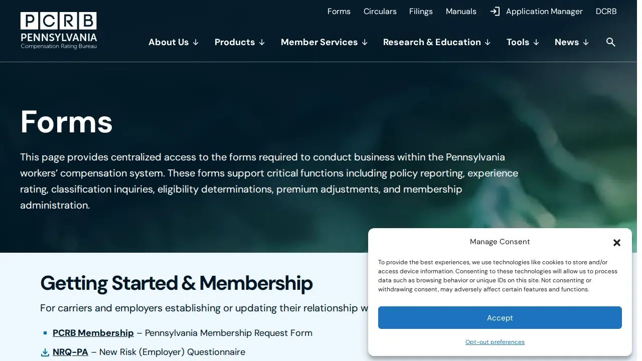 Pennsylvania Compensation Rating Bureau page