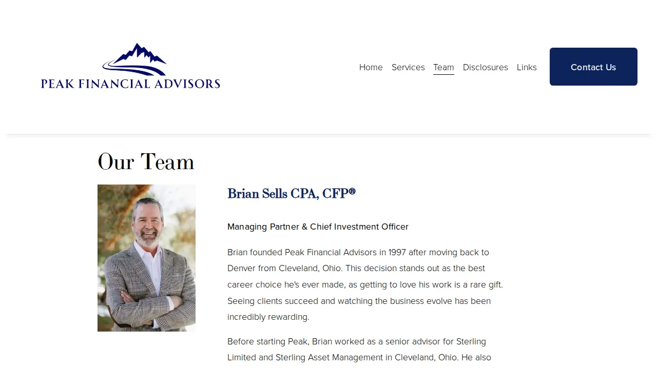 Peak Financial Advisors page