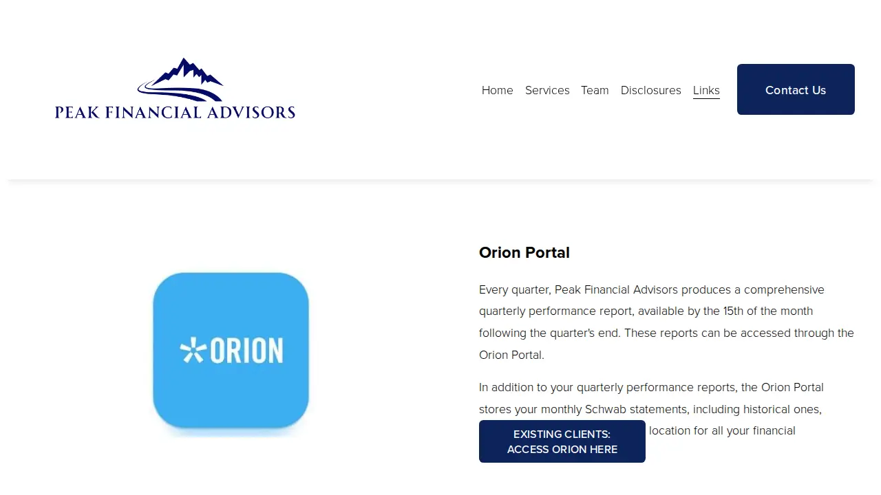Peak Financial Advisors page