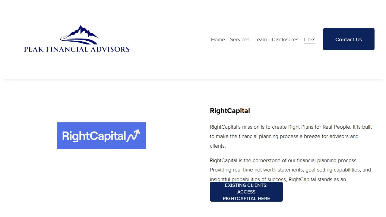 Peak Financial Advisors page