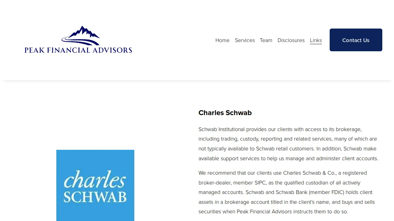 Peak Financial Advisors page