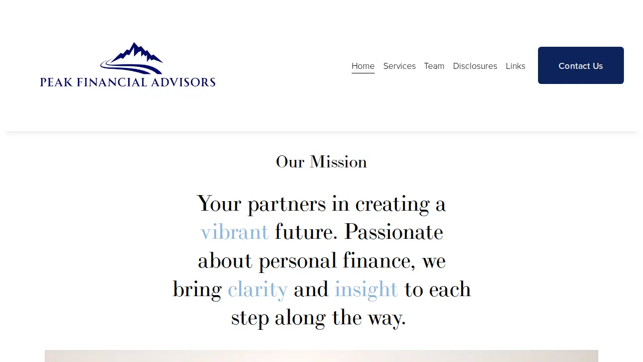 Peak Financial Advisors website