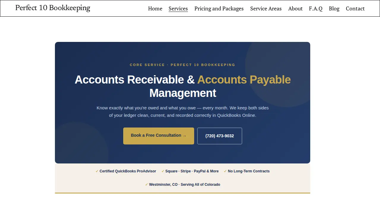 Perfect 10 Bookkeeping page