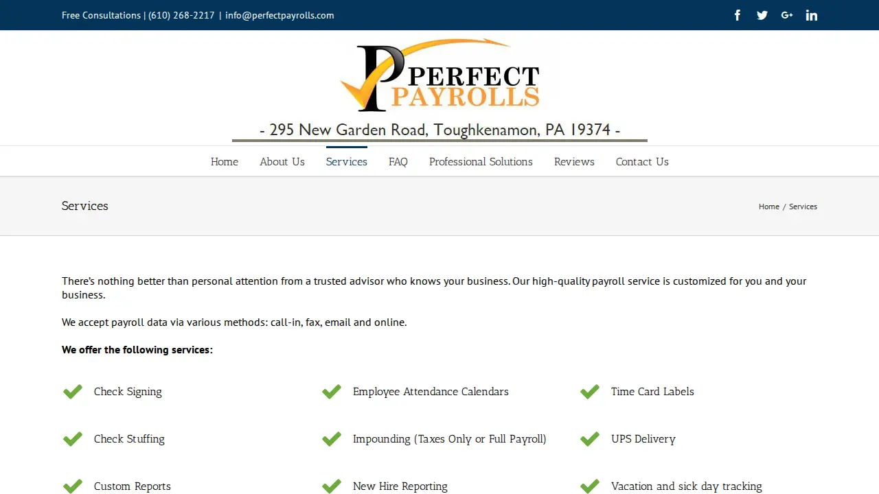 Perfect Payrolls page