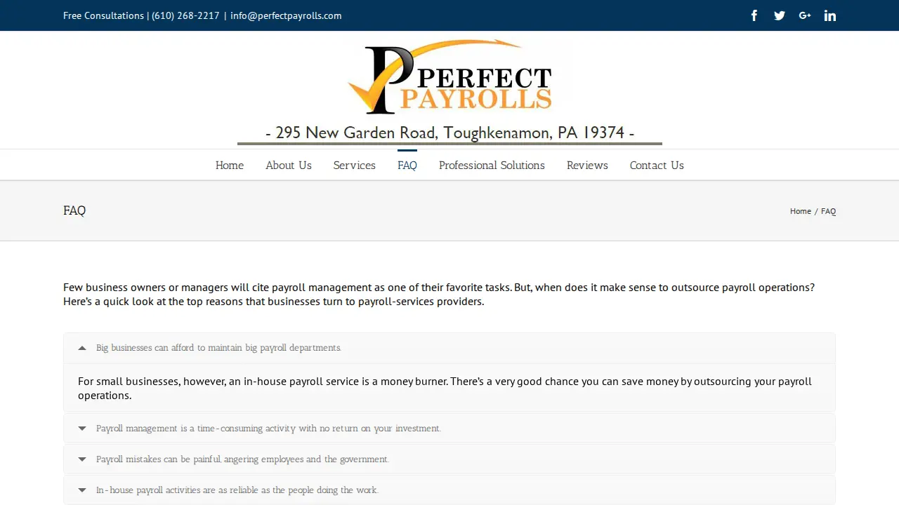 Perfect Payrolls page