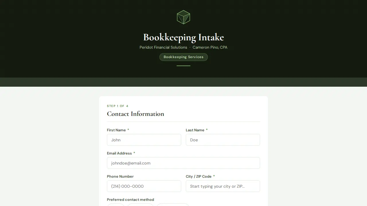 Peridot Financial Solutions LLC page