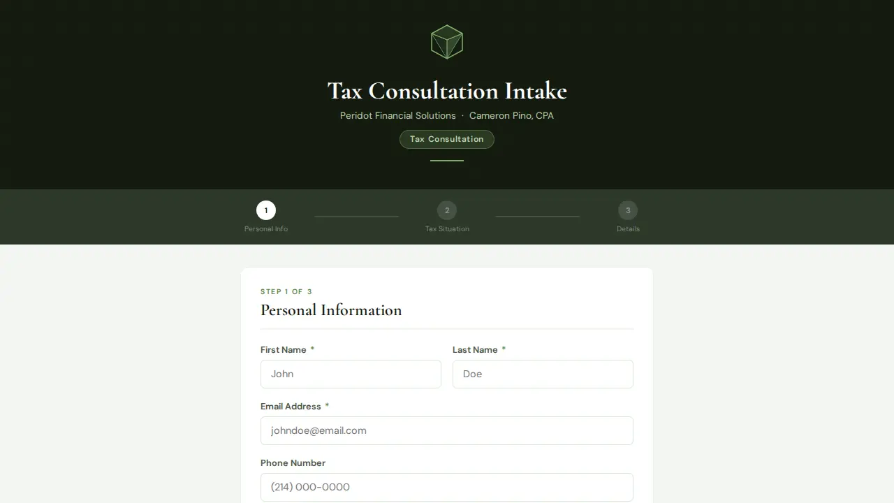 Peridot Financial Solutions LLC page
