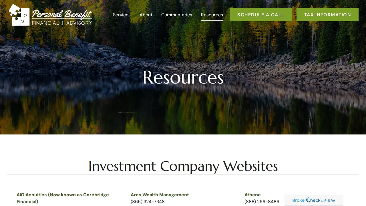 Personal Benefit Financial | Advisory page