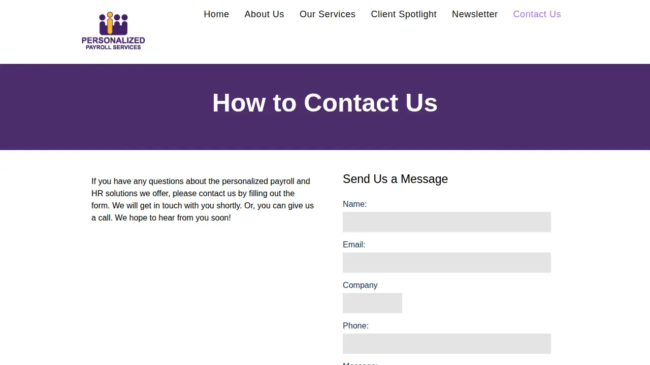 Personalized Payroll Services page