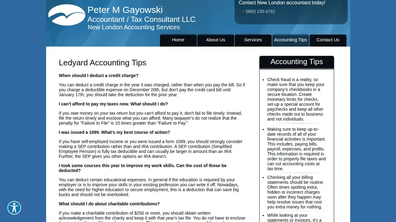 Peter M Gayowski Tax Consultants page