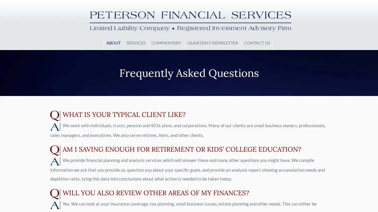 Peterson Financial Services LLC page