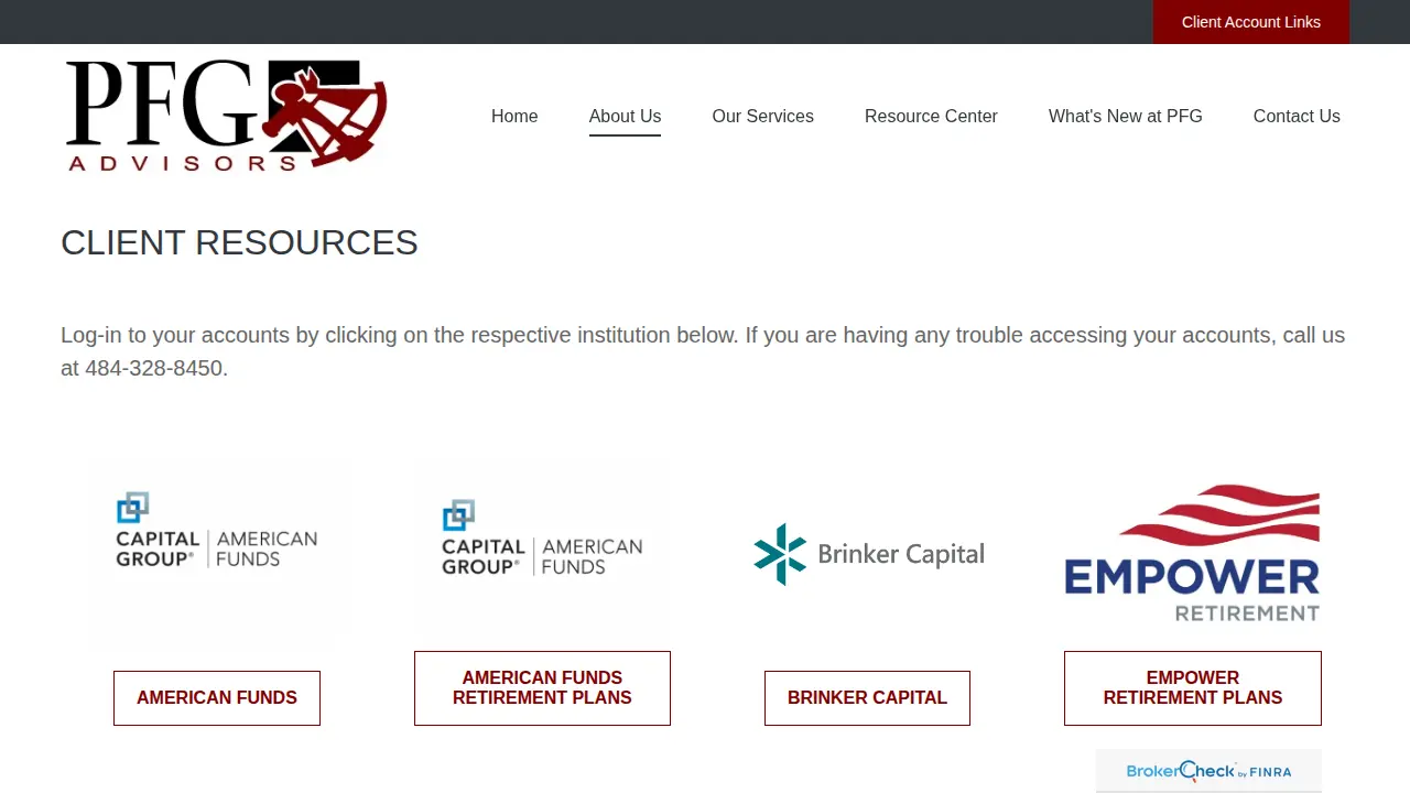 PFG Advisors page