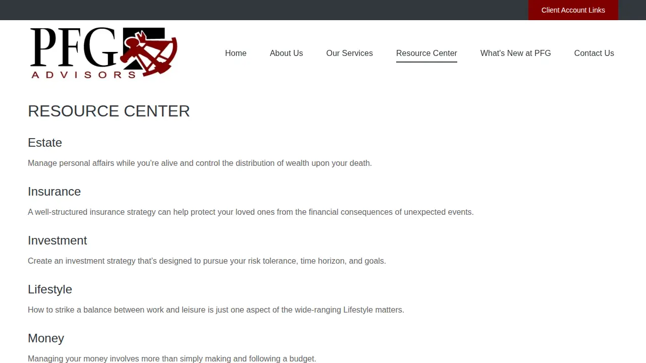 PFG Advisors page