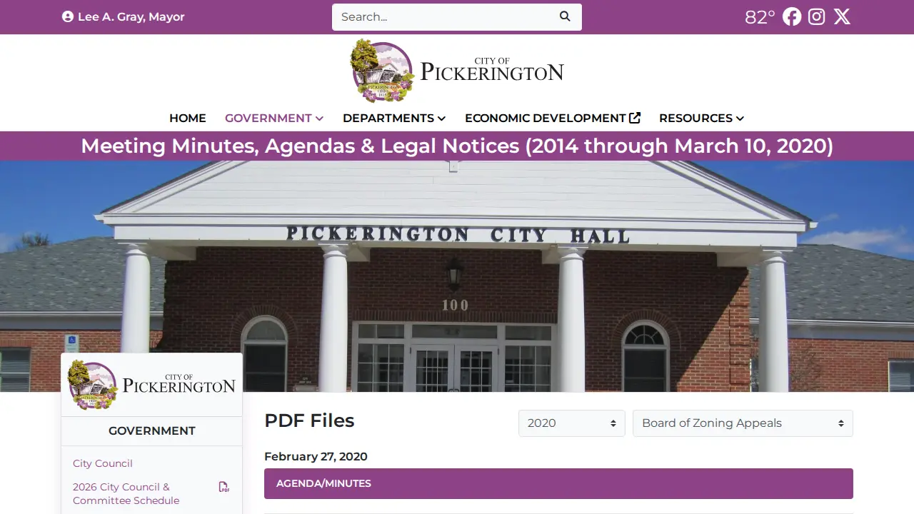City of Pickerington: City Administration Office page