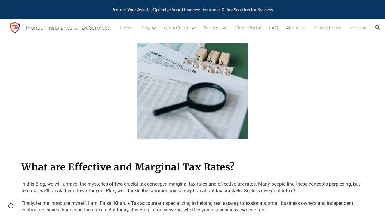 Pioneer Insurance & Tax Services page