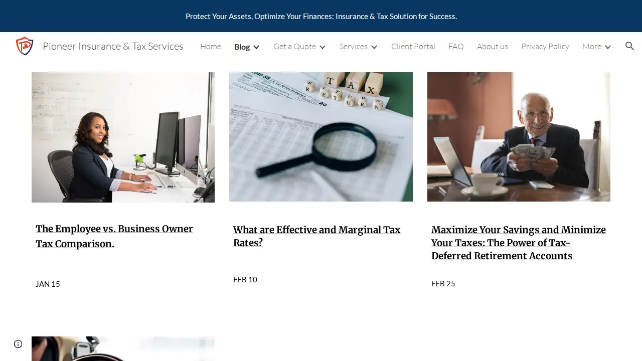Pioneer Insurance & Tax Services page