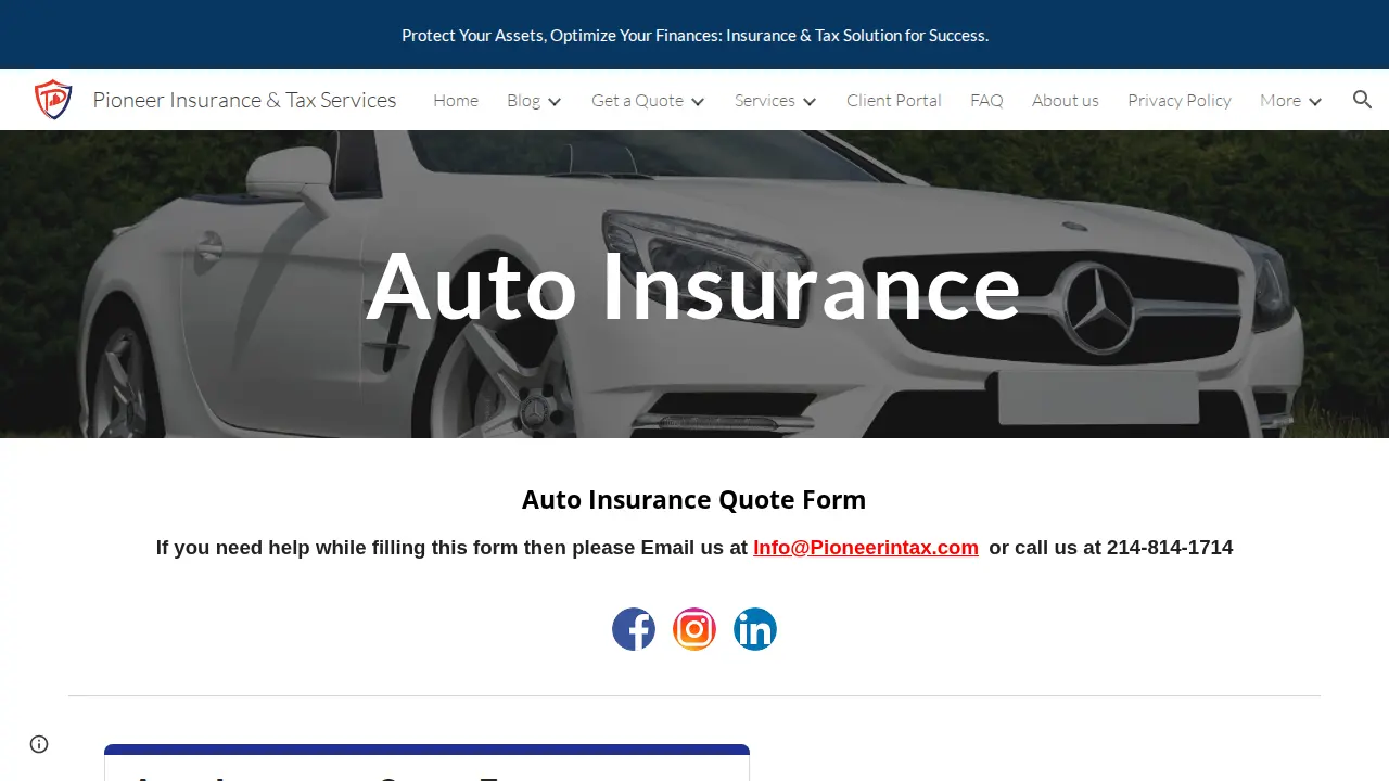 Pioneer Insurance & Tax Services page