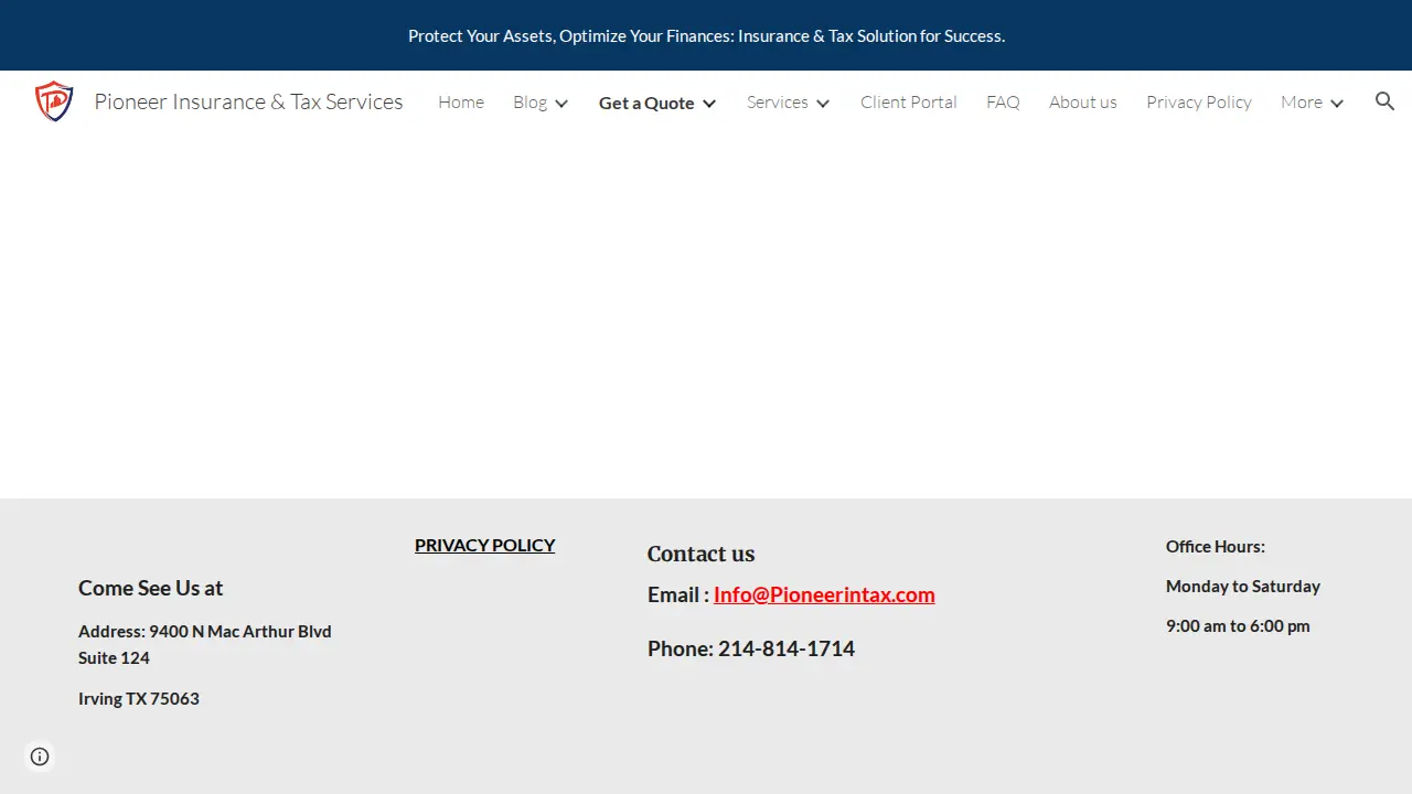 Pioneer Insurance & Tax Services page