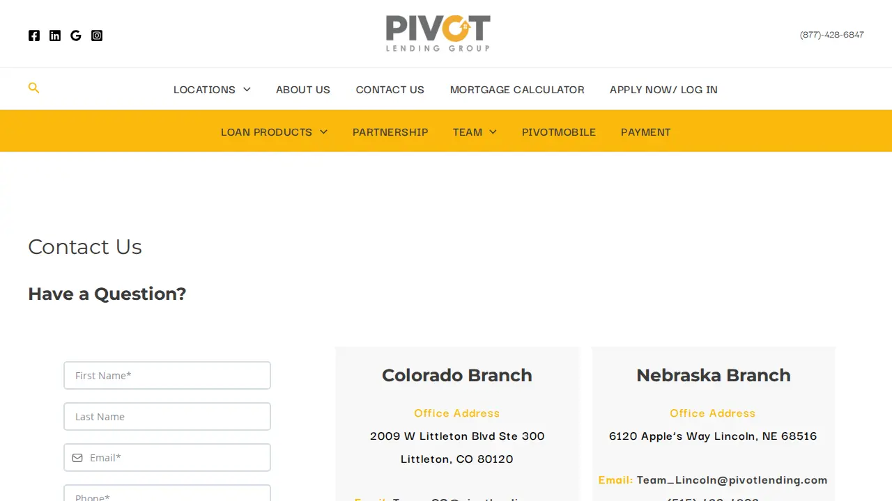 Pivot Lending Group page