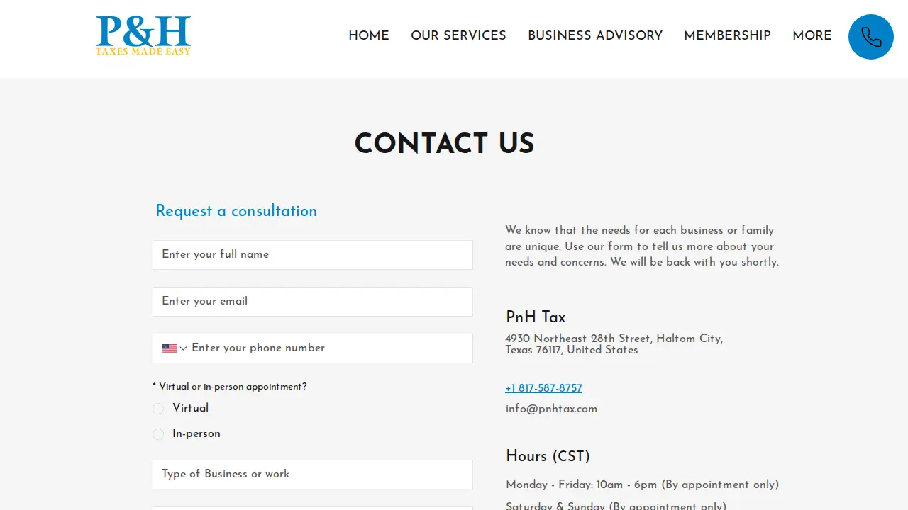 PnH Income Tax page
