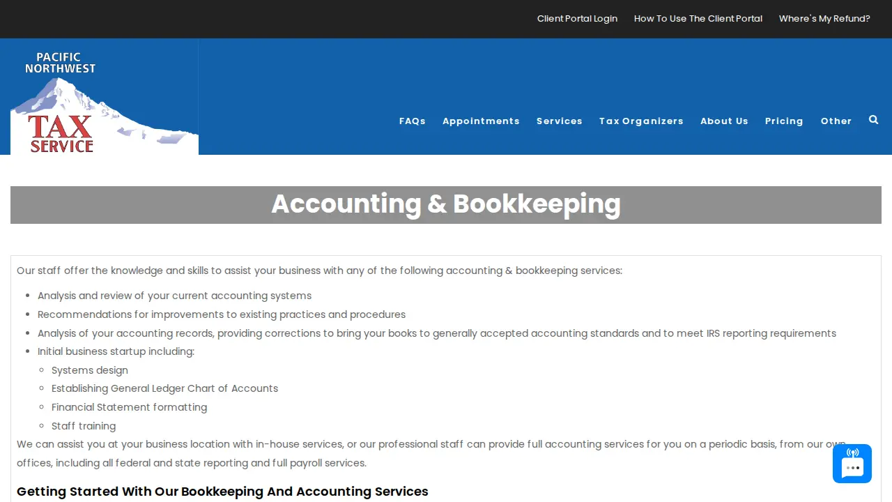 Pacific Northwest Tax Service page