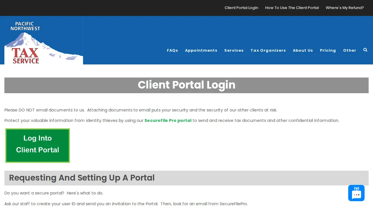 Pacific Northwest Tax Service page