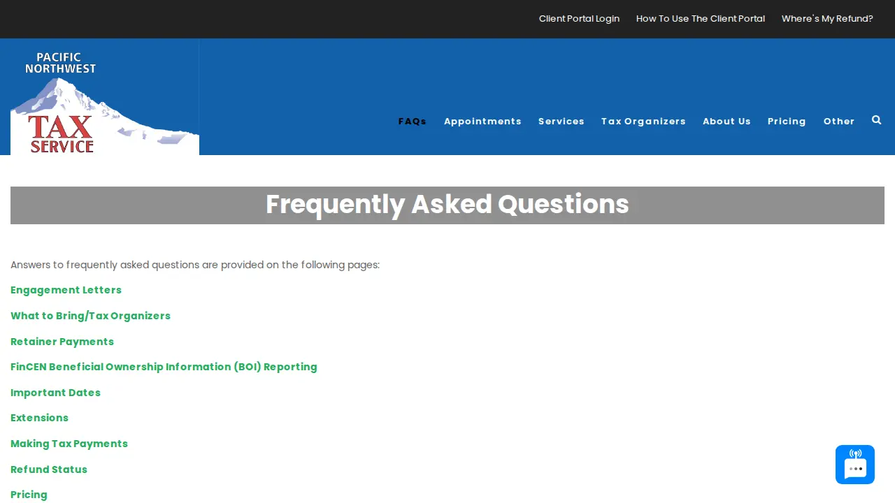 Pacific Northwest Tax Service page
