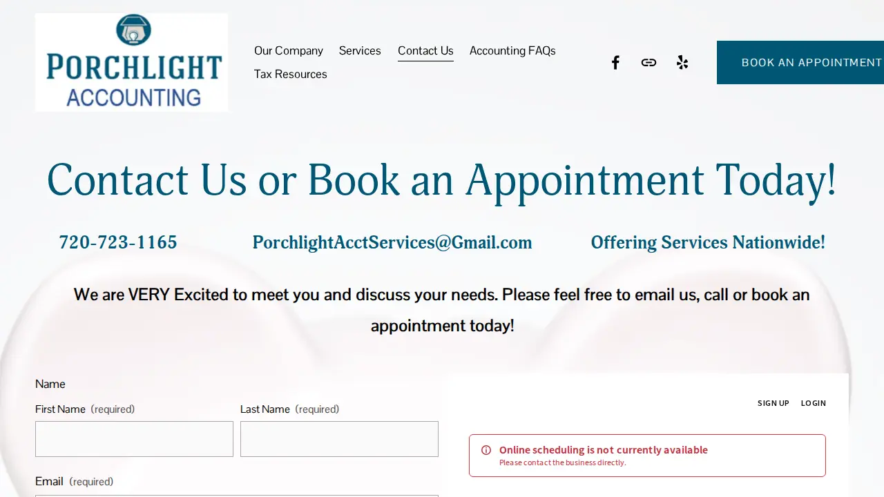 Porchlight Accounting page
