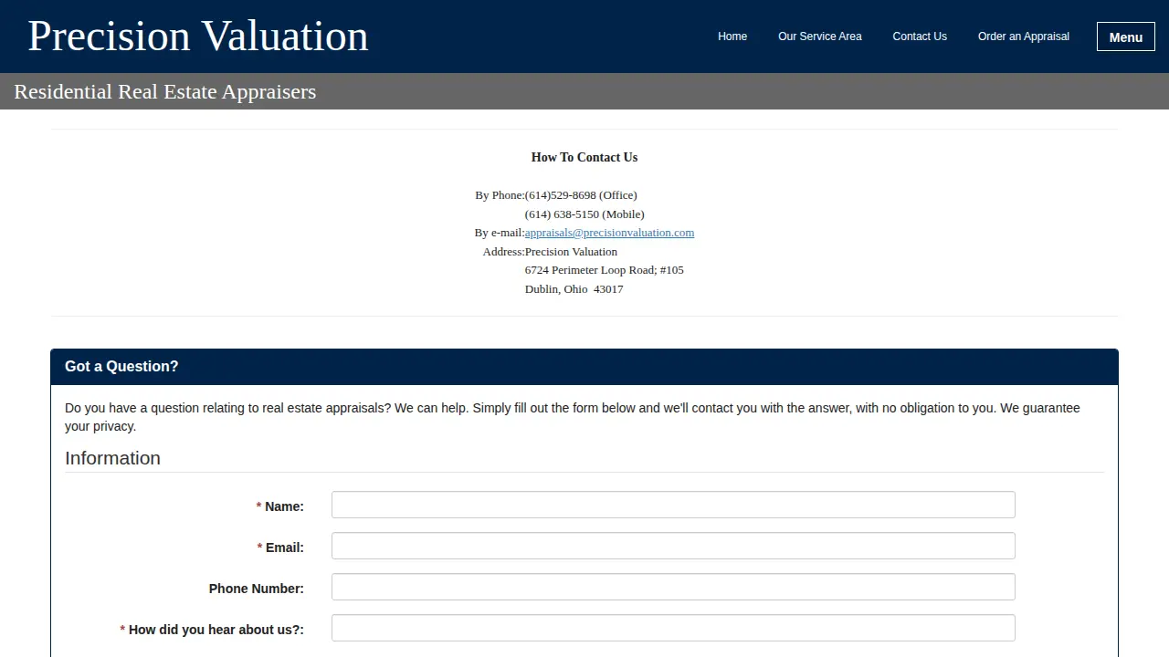Precision Valuation website
