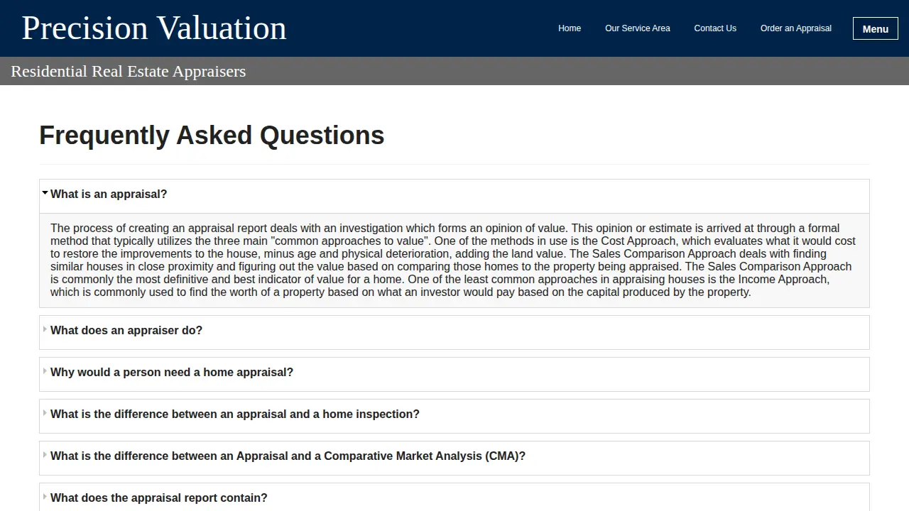 Precision Valuation page
