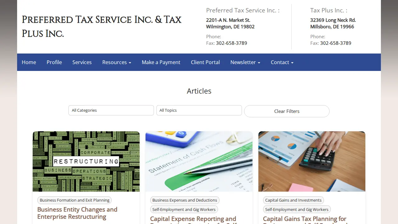 Preferred Tax Services page