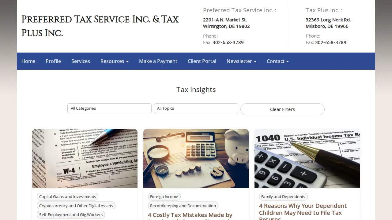 Preferred Tax Services page