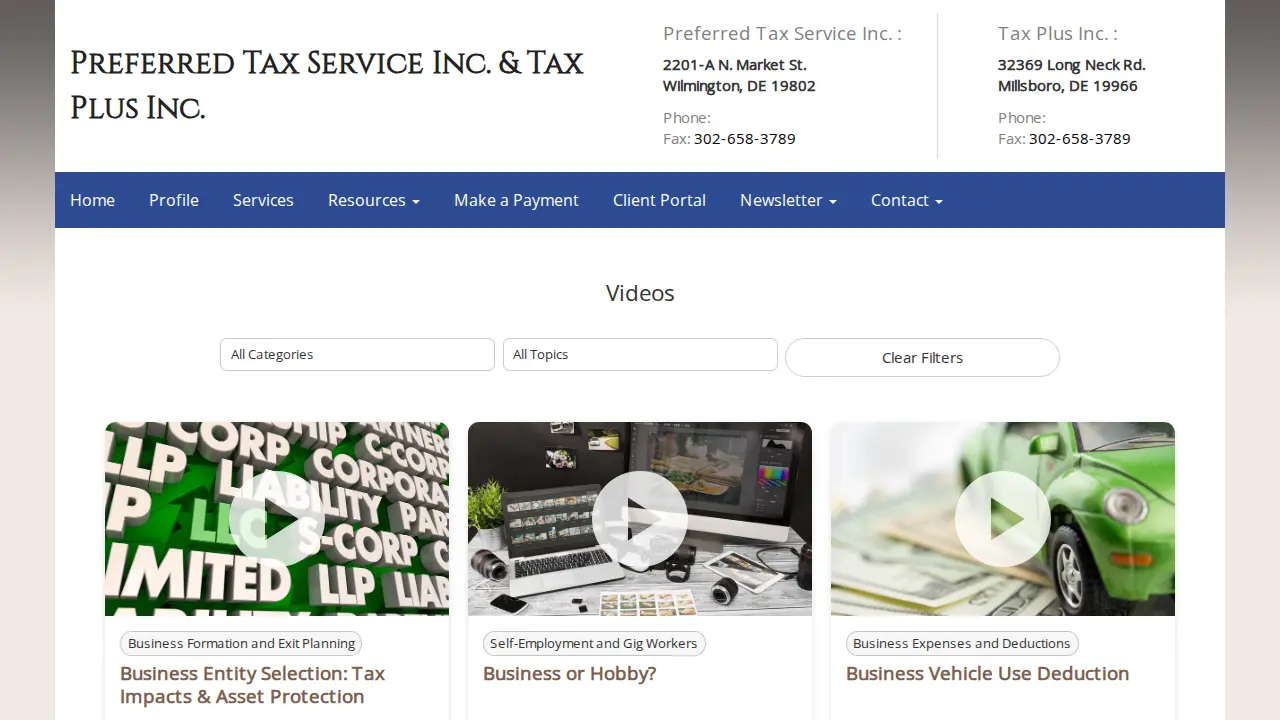 Preferred Tax Services page