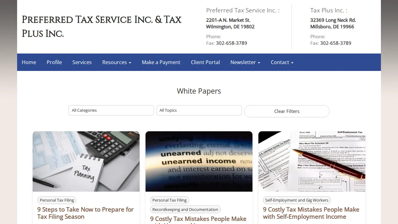 Preferred Tax Services page