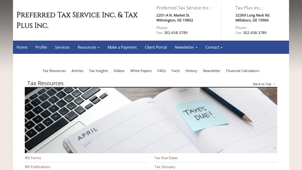 Preferred Tax Services page
