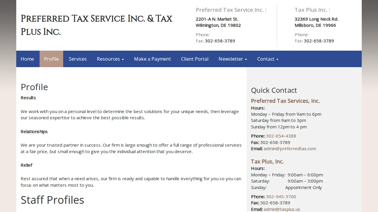 Preferred Tax Services page