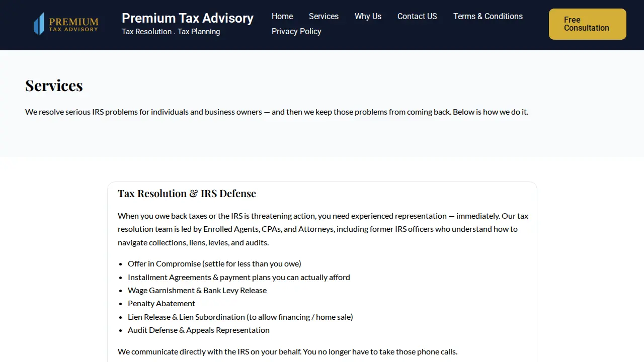 Premium Tax Advisory page